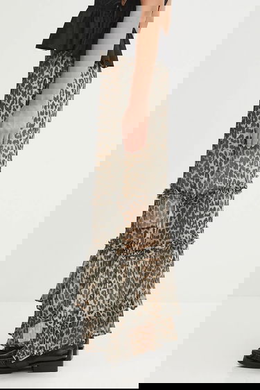 Hame GANNI GANNI Printed Viscose Chiffon Long Ruffle Maxi A-Line Skirt Ruskea | W0435, 1