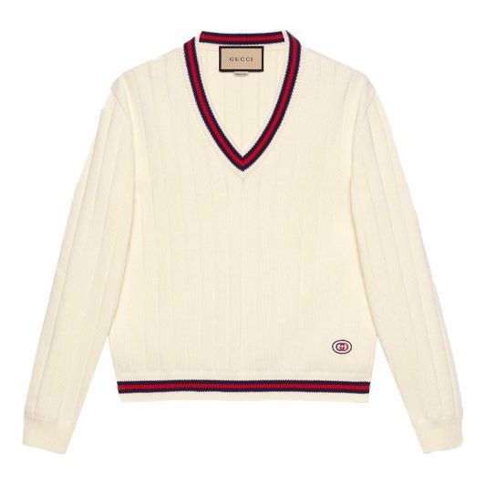 Villapaita Gucci Gucci Knit V-Neck Wool Sweater Valkoinen | 653626-XKBUR-9182