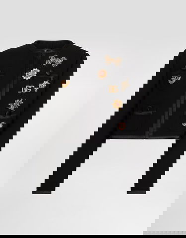 Takki Dolce & Gabbana Dolce & Gabbana Double Crepe Wool Cropped Jacket with Embellishments Musta | F27CEZFU2L8N0000, 0