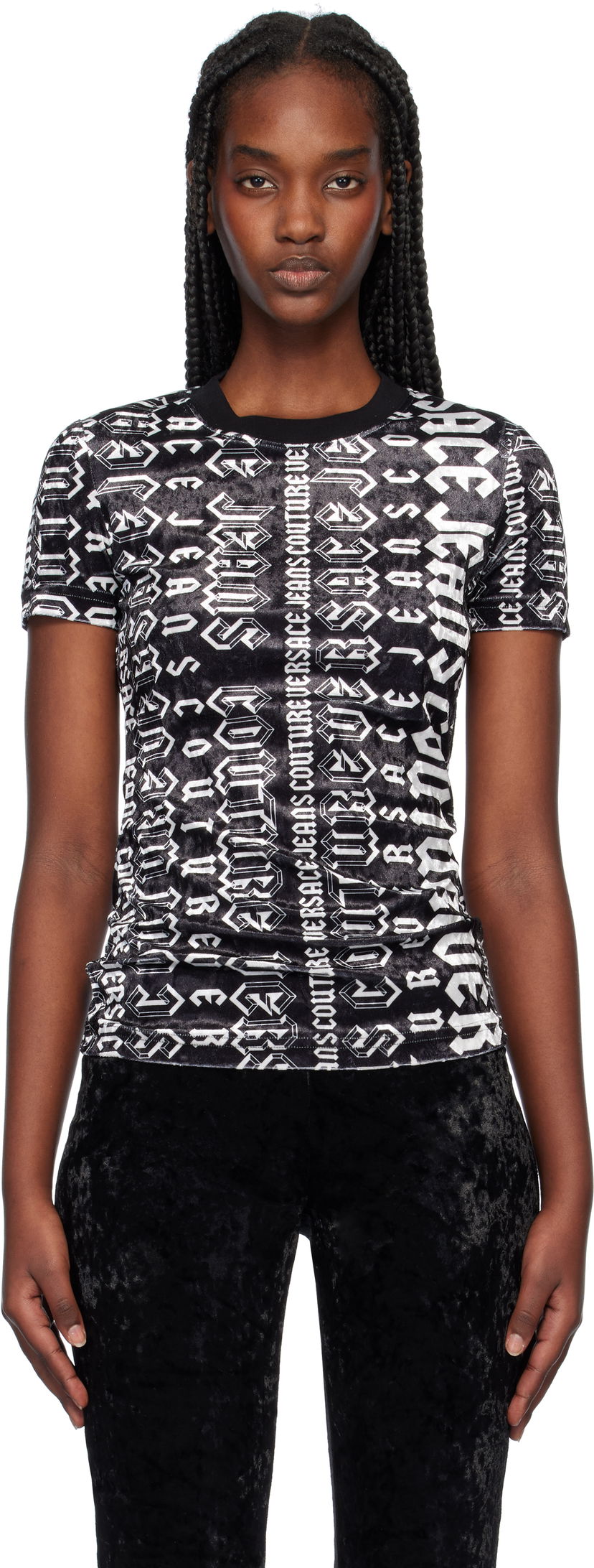 T-paita Versace Couture Logo Velvet T-Shirt Musta | E77HAH608_EJS403