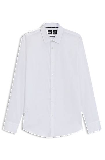 Paita BOSS Men's Slim Fit Performance Structured Cotton Shirt Valkoinen | 50480109
