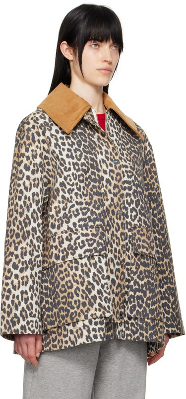 Takit GANNI Ganni Leopard Print Canvas Midi Jacket Beige | W0391, 1