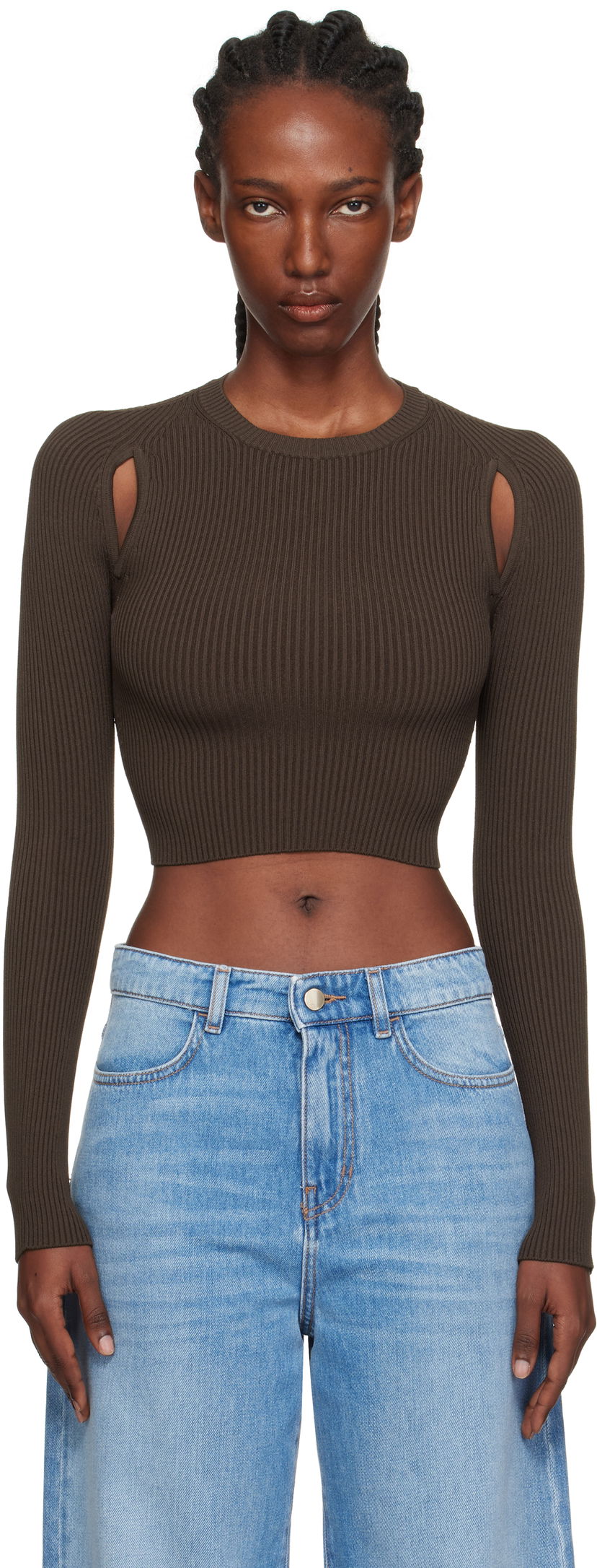Villapaita Max Mara Max Mara Ala Cutout Ribbed Knit Sweater Ruskea | 2511361173600