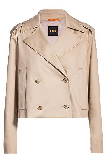 Trenssitakki BOSS BOSS Cropped Water-Repellent Stretch Cotton Trench Coat Beige | 50540718