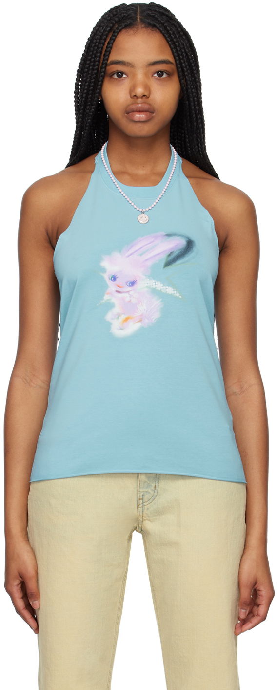 Tankkitoppi We11done Halter Graphic Tank Top Turkoosi | WD-TT1-23-738-W-SK