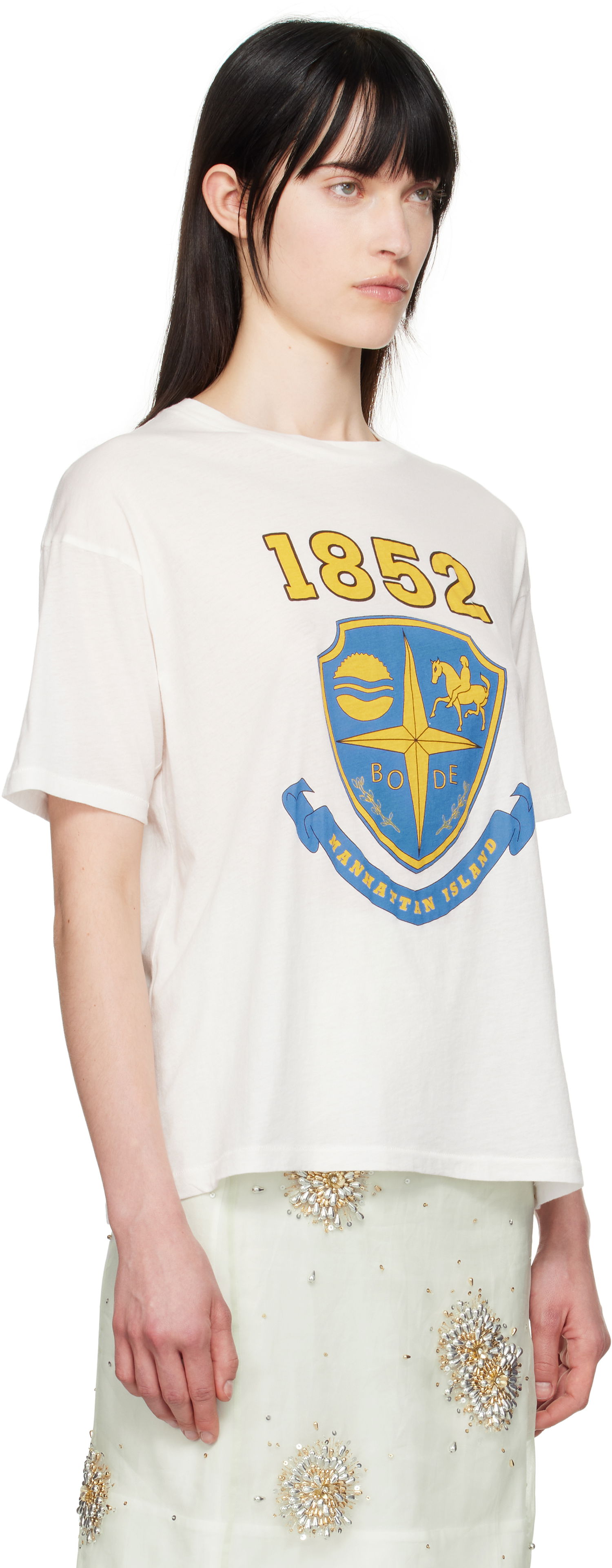 T-paita Bode Bode Crest Boxy T-Shirt Valkoinen | MRS25CS008, 1