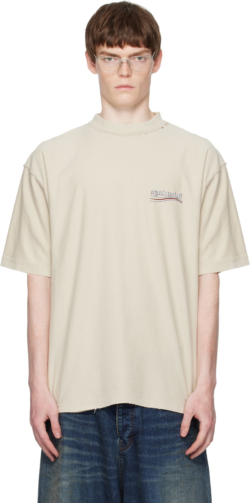 T-paita Balenciaga Balenciaga Political Campaign Inside-Out T-Shirt Beige | 830247TSVF38573