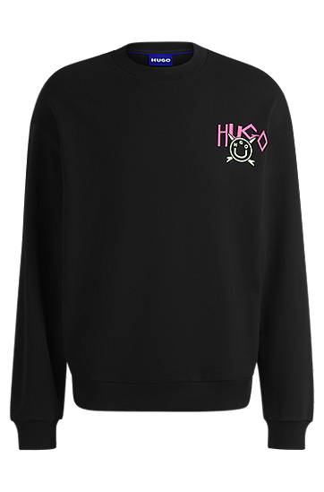Villapaita BOSS HUGO Happy Logo Terry Sweatshirt Musta | 50539702