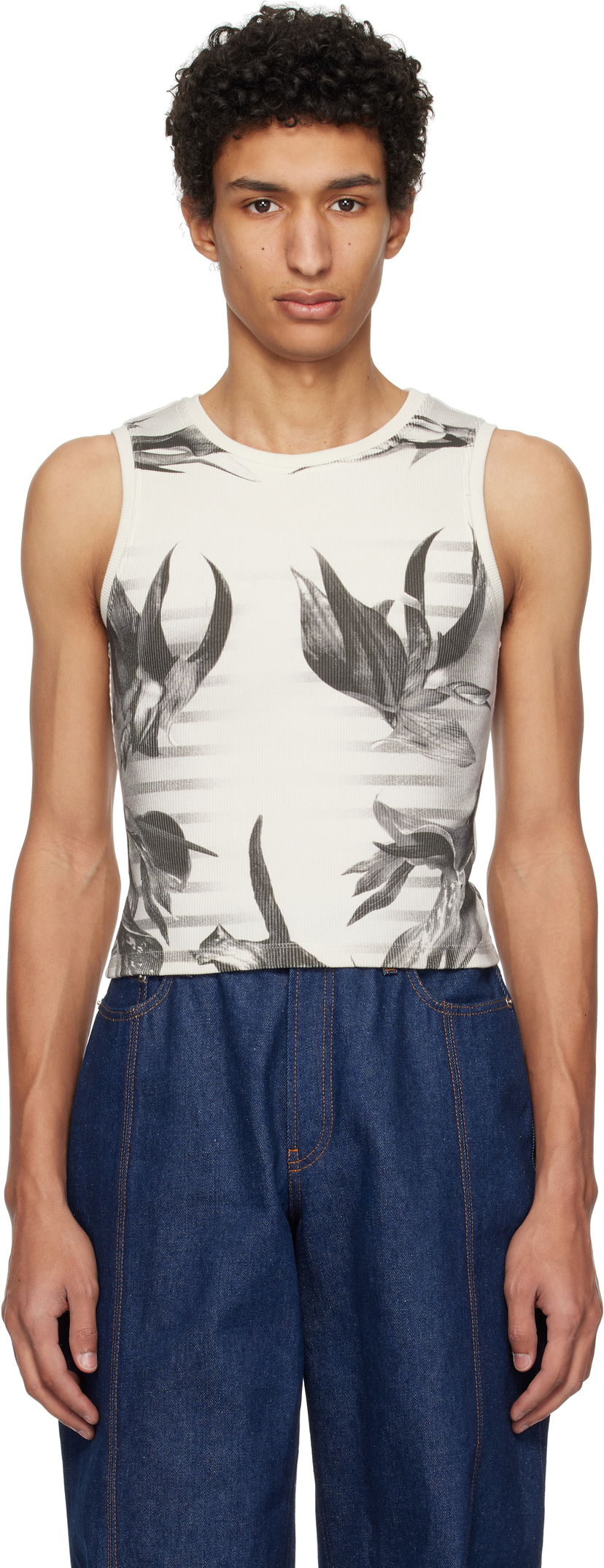 Tankkitoppi Jean Paul Gaultier Jean Paul Gaultier Flower Body Morphing Tank Top Valkoinen | 25/33-F-DB049-J579-010200