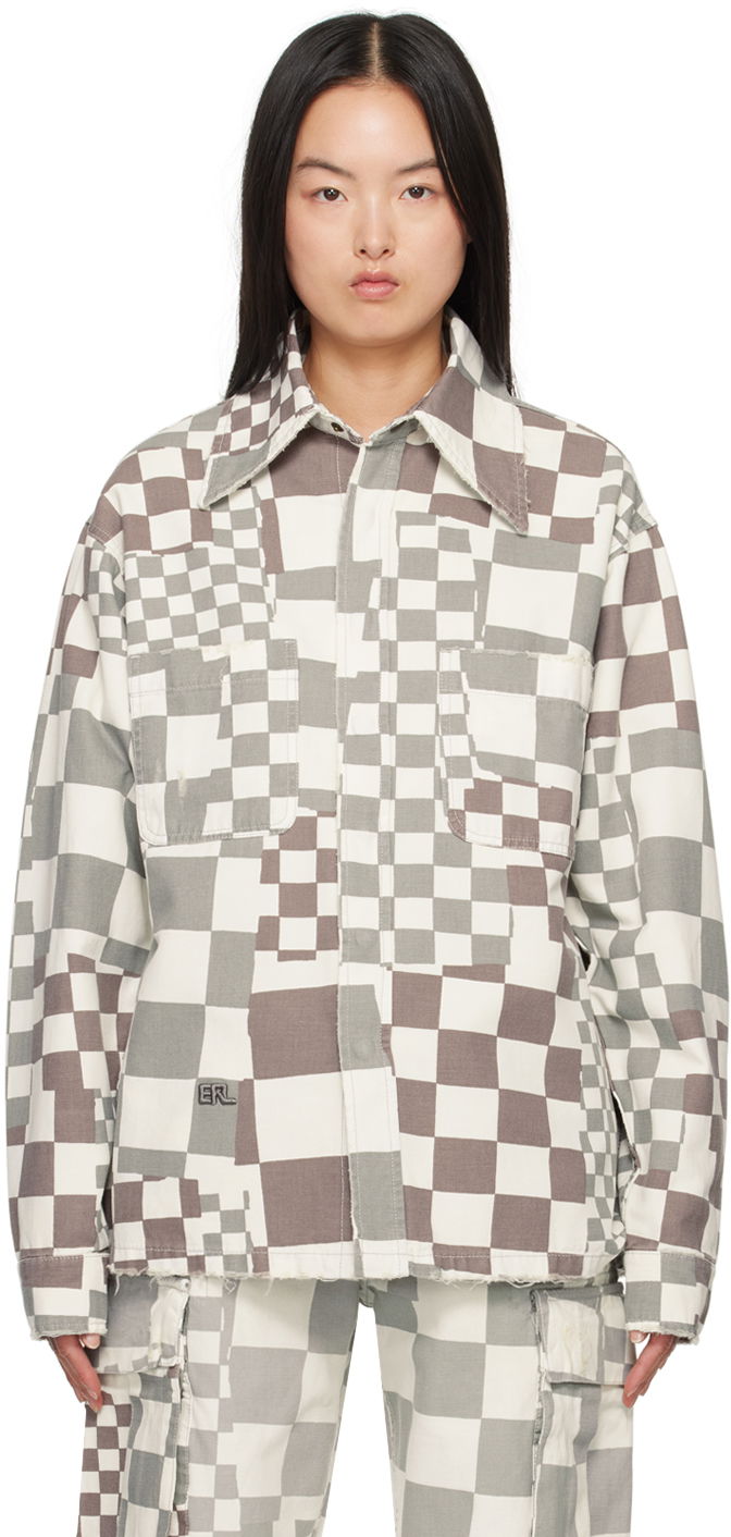 Paita ERL Check Print Long Sleeve Shirt Harmaa | ERL08J010