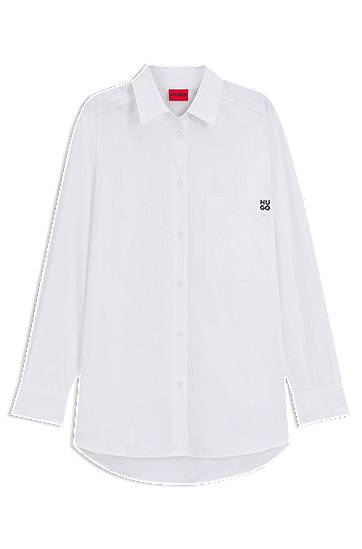 Paita BOSS Oversized-Fit Cotton Canvas Blouse with Embroidered Logo Valkoinen | 50515741