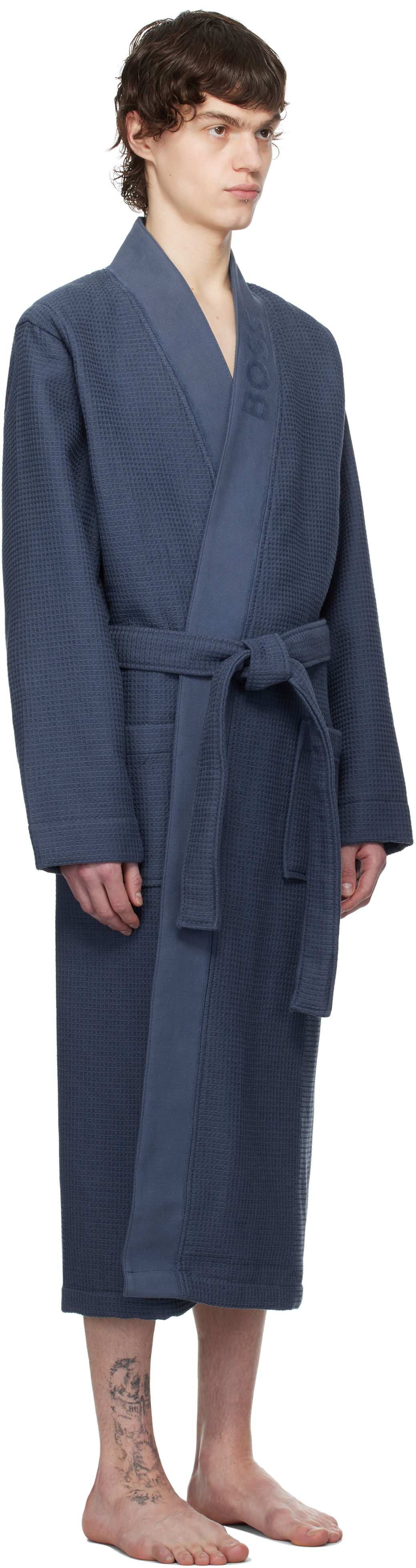 Pyjama BOSS BOSS Waffle-Structure Dressing Robe Sininen | 50469787, 1