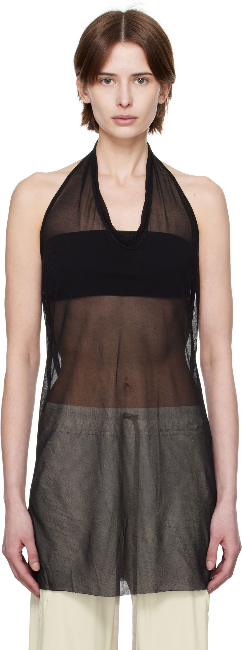 Tankkitoppi Rick Owens Rick Owens Hollywood Halter Tank Top Musta | RP01E7108 JCR