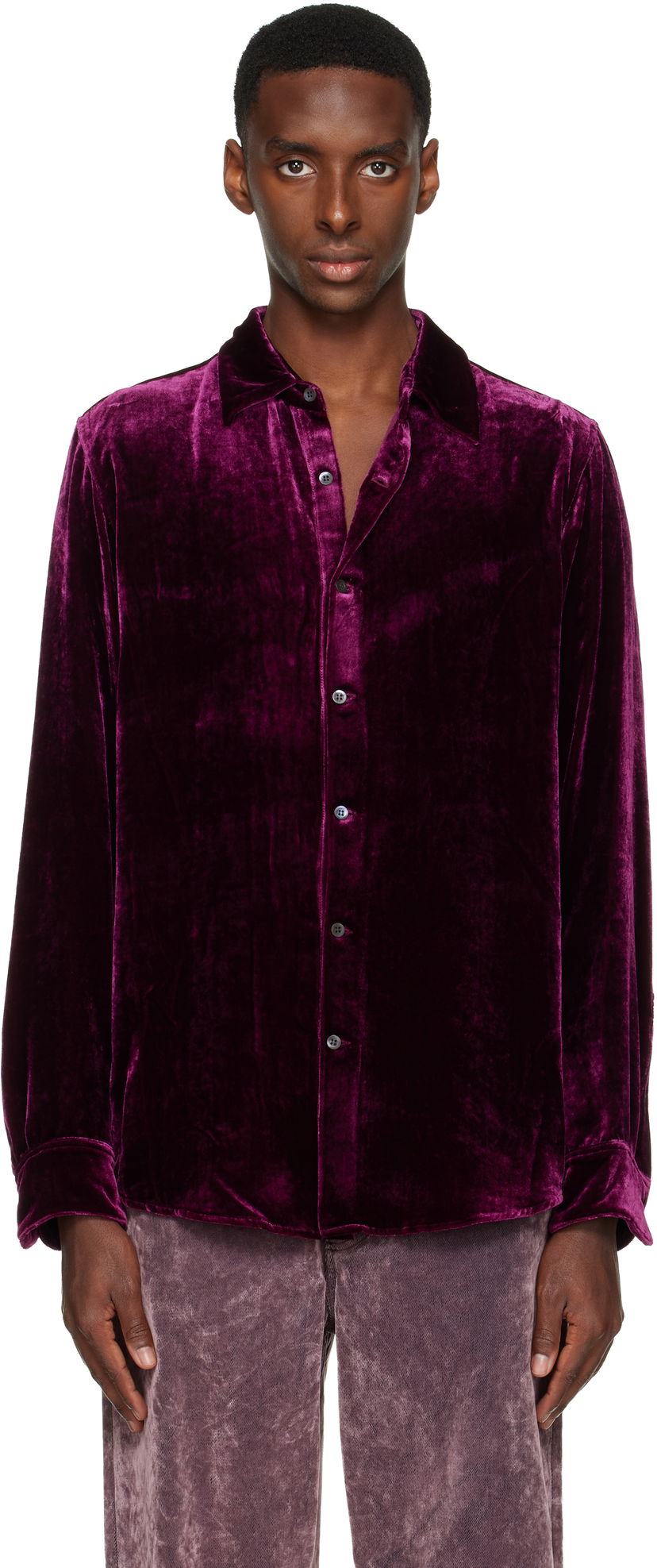 Paita Dries Van Noten Dries Van Noten Silk Velvet Long Sleeve Shirt Violetti | 252-020710-2282