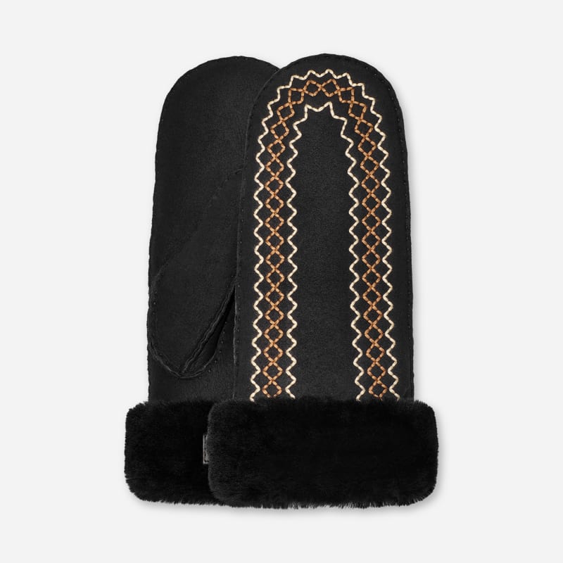 Käsineet UGG Embroidered Sheepskin Mittens Musta | 100907-BLK