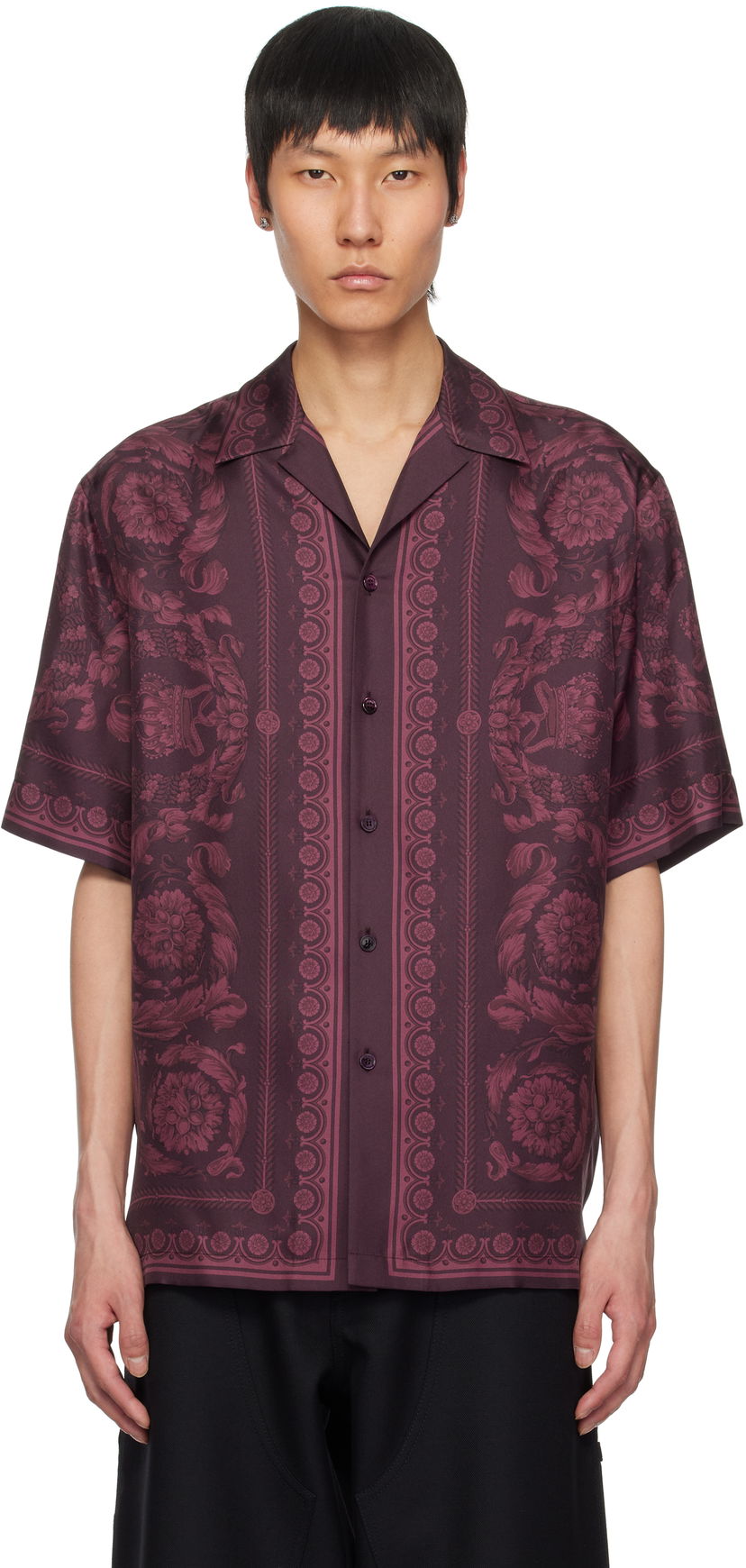Paita Versace Versace Barocco Silk Shirt Violetti | 1003926_1A13557