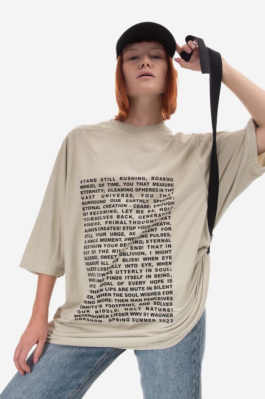 T-paita Rick Owens Knit Jumbo Short Sleeve T-Shirt with Wesendonck Lieder Wagner Print from DRKSHDW Spring Summer 2023 Collection Beige | DU01C6274.RNEP3.PEARL, 0