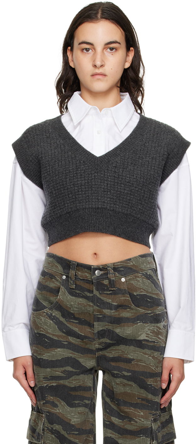 Villapaita Alexander Wang Alexanderwang.t Layered Cropped Vest with V-Neck and Button-Down Shirt Harmaa | 4KC4231003