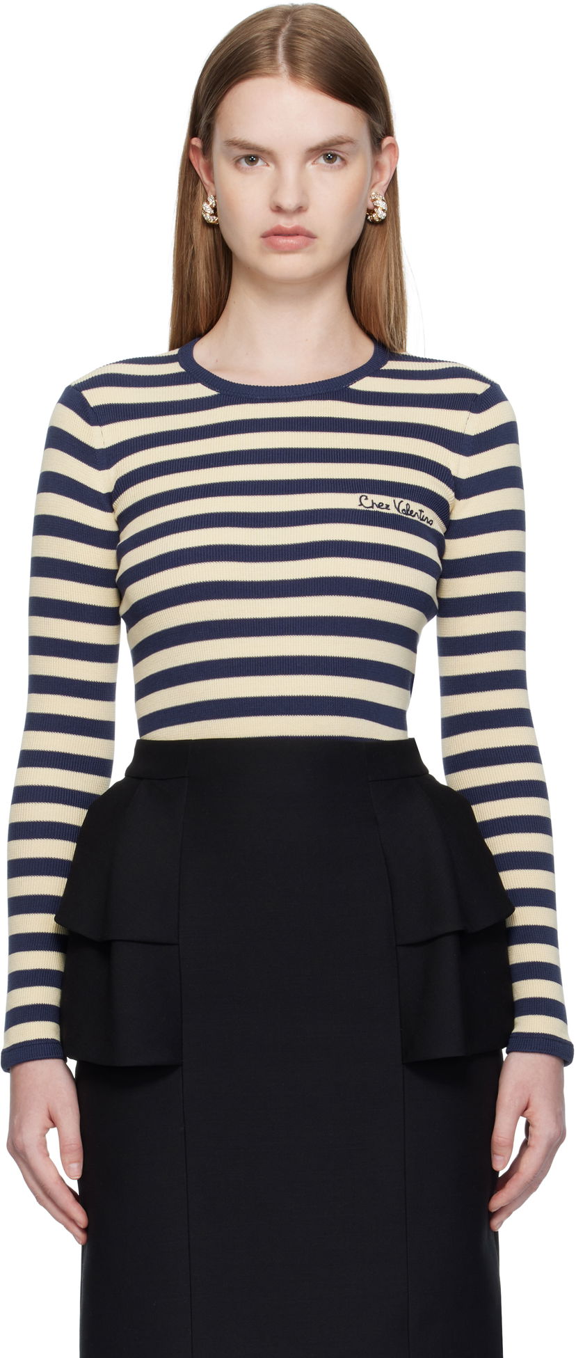 T-paita Valentino Valentino Striped Cotton T-Shirt Beige | 7B3KC66N9JD