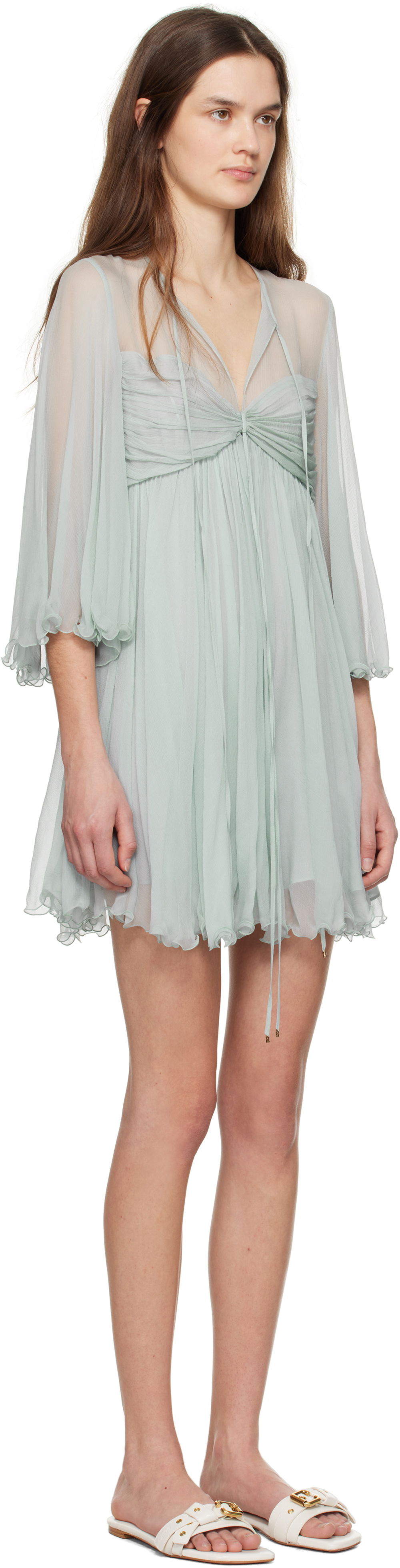 Mekko CHLOÉ Chloé Pleated Mini Dress Vihreä | CH25SRO27116, 1
