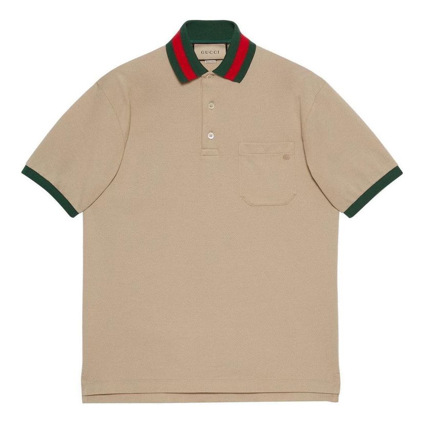 Poolopaita Gucci Web Collar Cotton Piquet Polo Beige | 701735-XJELJ-2219
