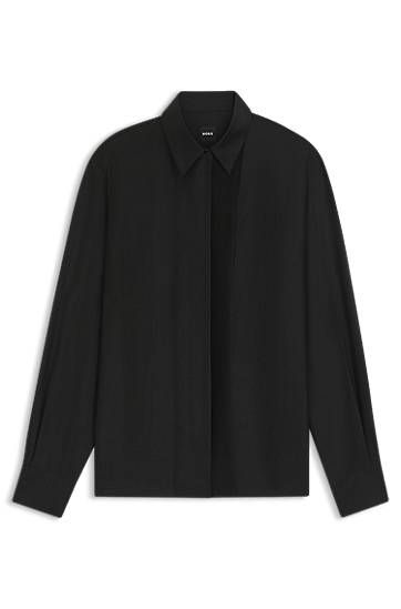 Paita BOSS Regular-fit tuxedo-inspired blouse with pintuck pleats Musta | 50548399