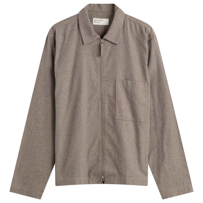 Paita Universal Works Brushed Flannel Zip Shirt, Size Small Ruskea | 33561-BRN