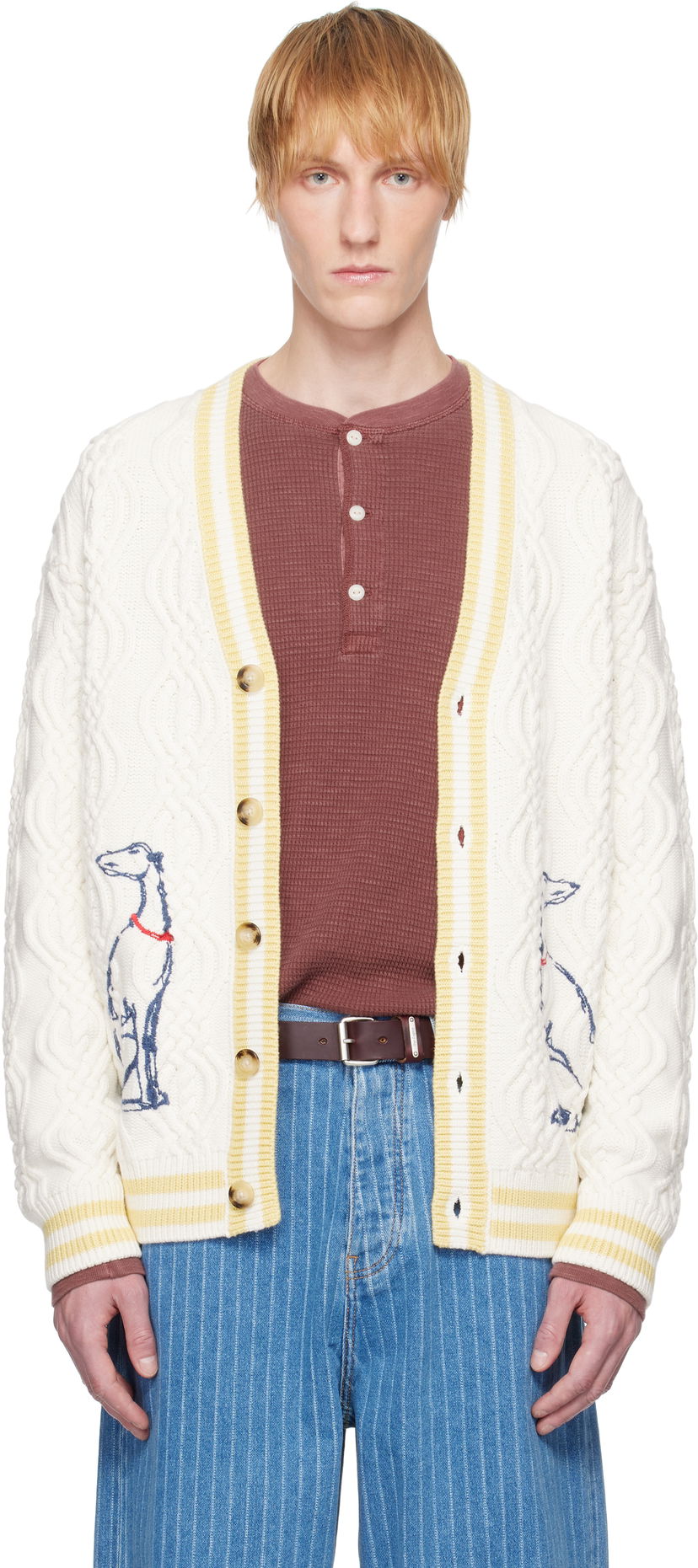Villapaita Drôle de Monsieur Drôle De Monsieur Médicis Knit Cardigan Valkoinen | G-CA142-WO023-CM