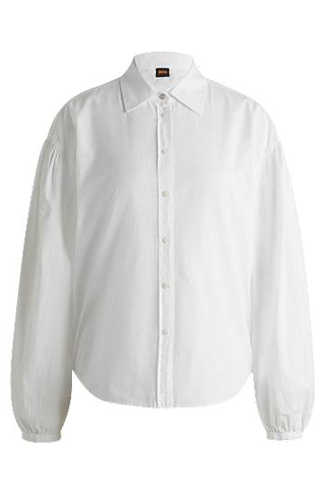 Paita BOSS Regular-Fit Cotton Poplin Blouse with Point Collar Valkoinen | 50538846