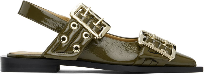 Kengänhoito GANNI GANNI Buckle Flats Vihreä | S2872
