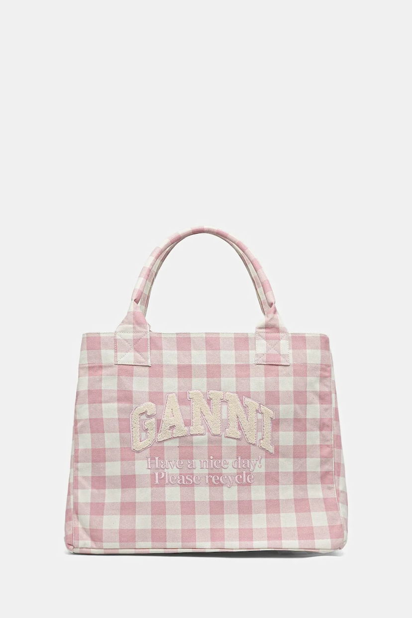 Kangaskassi GANNI GANNI Shopper XXL Pocket Vichy Tote Bag Vaaleanpunainen | A6894