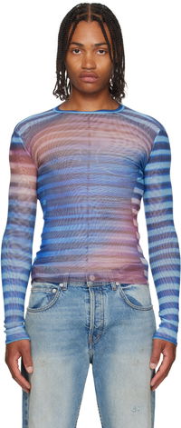 Jean Paul Gaultier 'The Air' Striped Mesh Long Sleeve