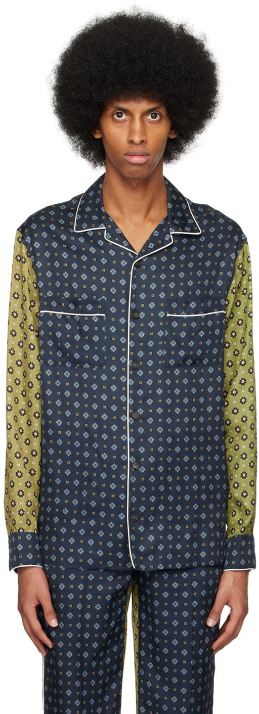 Pyjama Erdem Patterned Long Sleeve Shirt Sininen | MS23_501MPFBT LUCIUS PYJAMA TOP