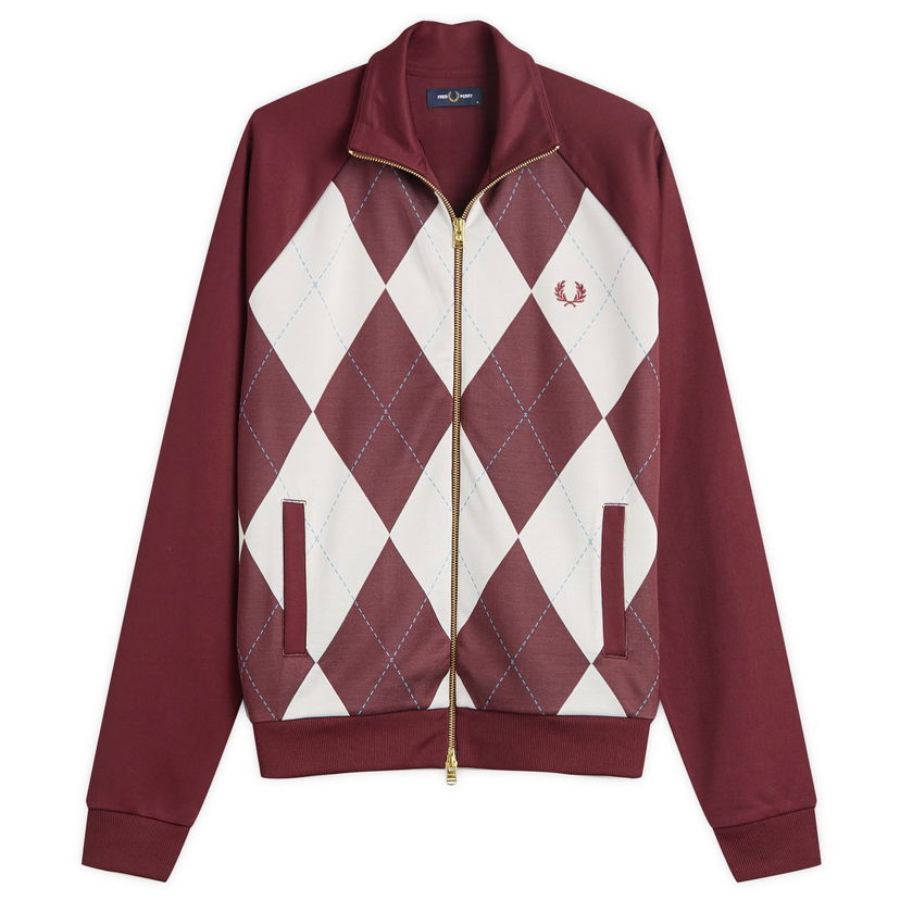 Takki Fred Perry Fred Perry Argyle Track Jacket, Size Large Burgundia | J1319-597