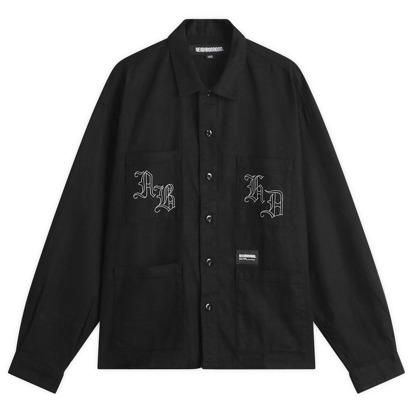 Paita Neighborhood Embroidery Shirt, Size Large Musta | 251AQNH-SHM03-BLK