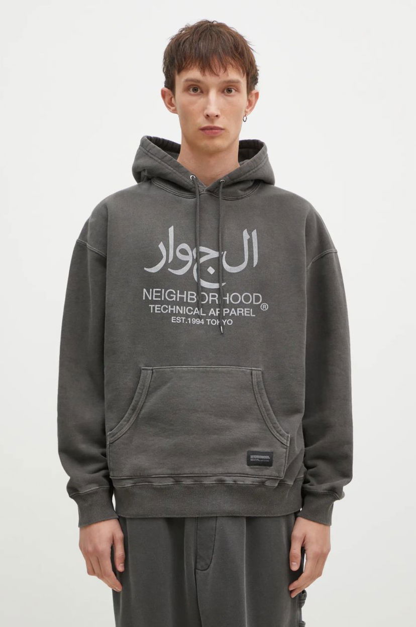 Huppari Neighborhood Pigment Dyed Graphic Print Hoodie Harmaa | 242UNNH.CSM02