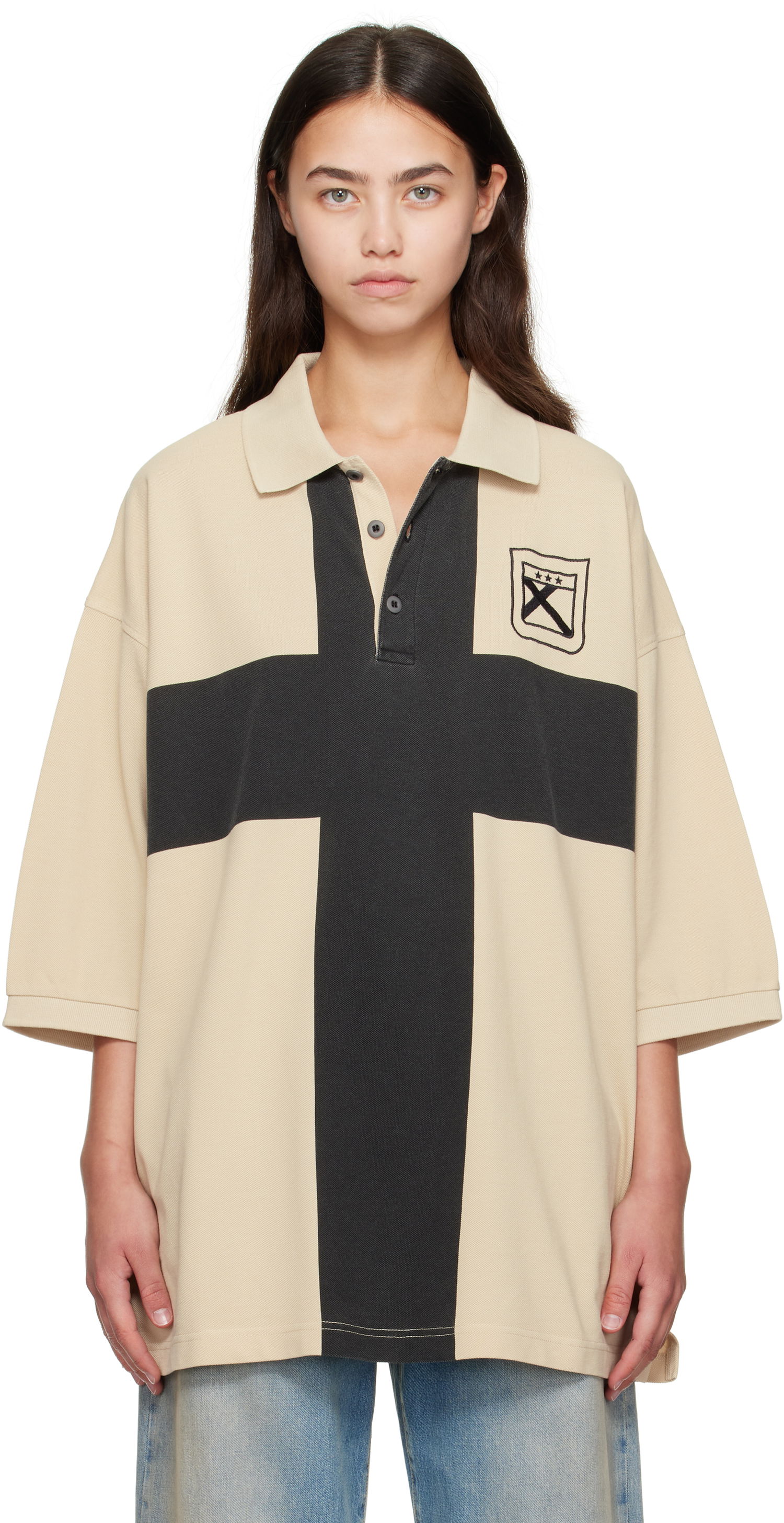 Poolopaita 032C 032c Fainting Cross Oversized Polo Beige | F25-URC-0459-550-W, 0