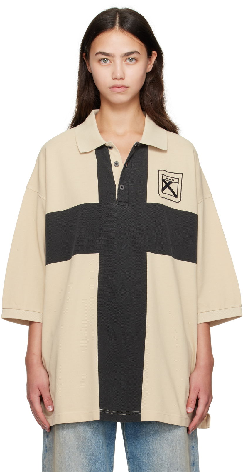 Poolopaita 032C 032c Fainting Cross Oversized Polo Beige | F25-URC-0459-550-W