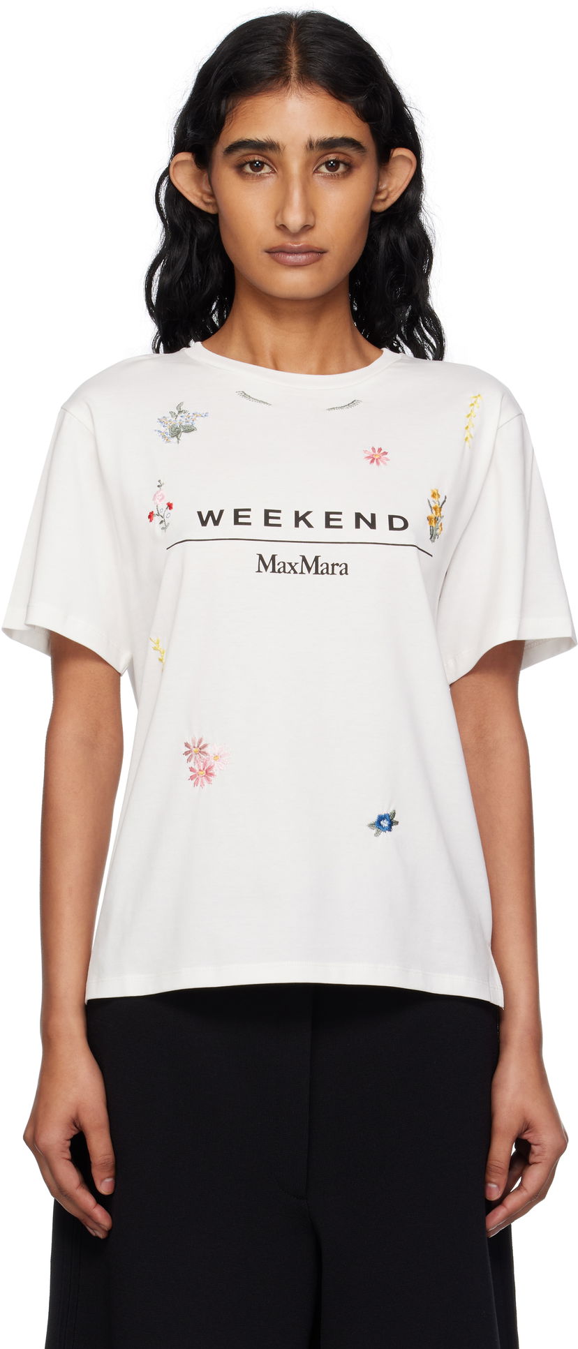 T-paita Max Mara Weekend Max Mara Olga Floral Embroidered T-Shirt Valkoinen | 2515971042600