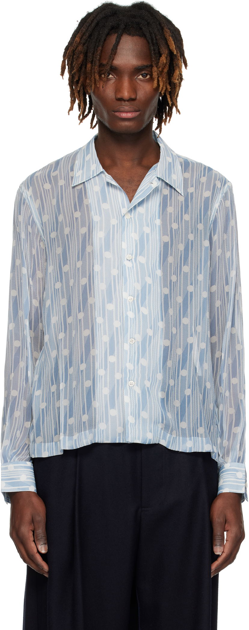Paita Bode Bode Meridian Print Shirt Sininen | MRS25SH034