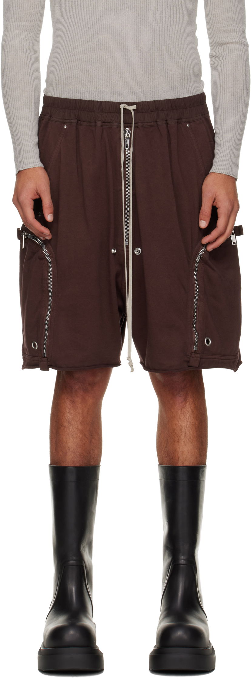 Shortsit Rick Owens Rick Owens DRKSHDW Concordians Bauhaus Drawstring Zipped Cargo Shorts with Raw Hem Ruskea | DU02E7389 RIG