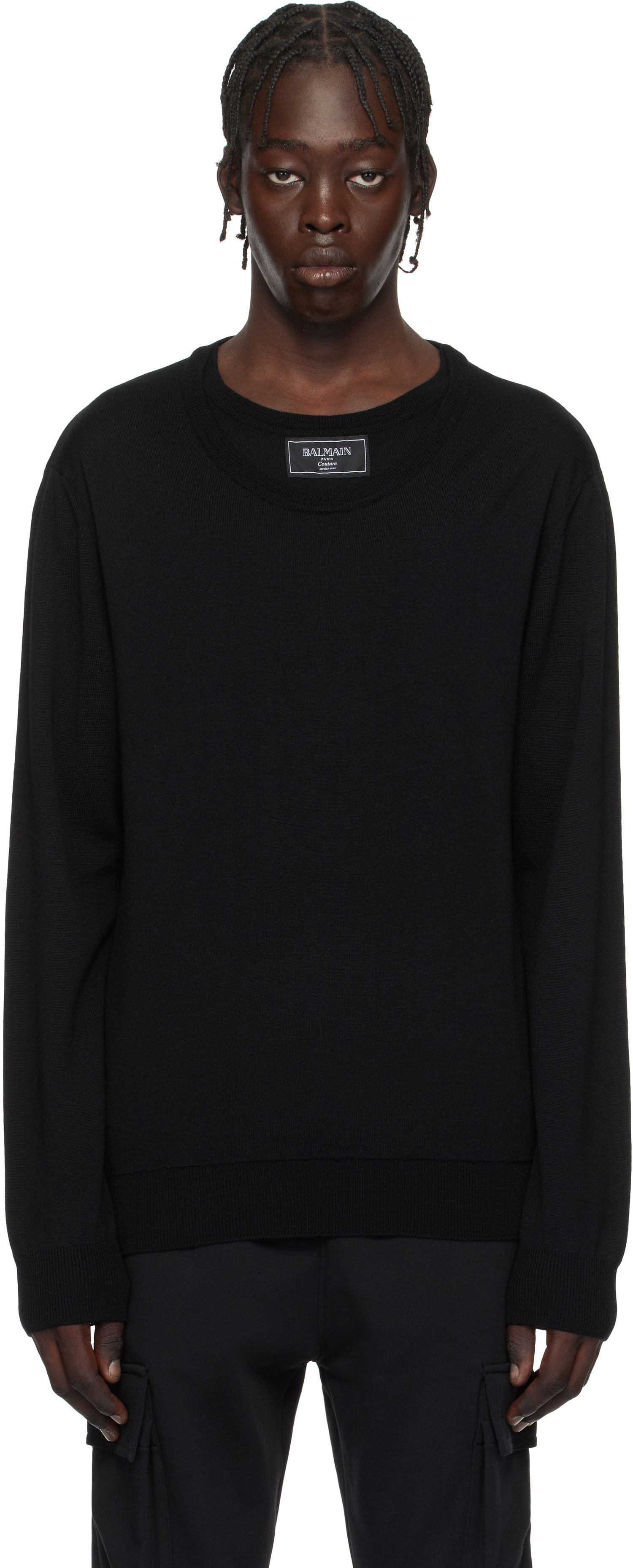 Villapaita Balmain Knitted Double-Collar Sweater Musta | EH1KD145KH92, 0