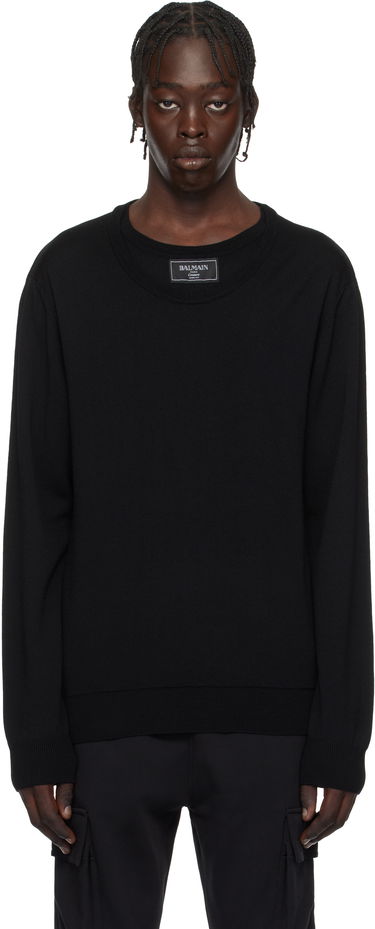 Villapaita Balmain Knitted Double-Collar Sweater Musta | EH1KD145KH92, 0