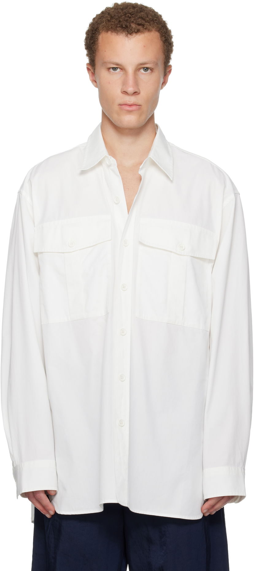 Paita Dries Van Noten Dries Van Noten Oversized Cotton Long-Sleeve Shirt with Flap Pockets Valkoinen | 252-020768-2294