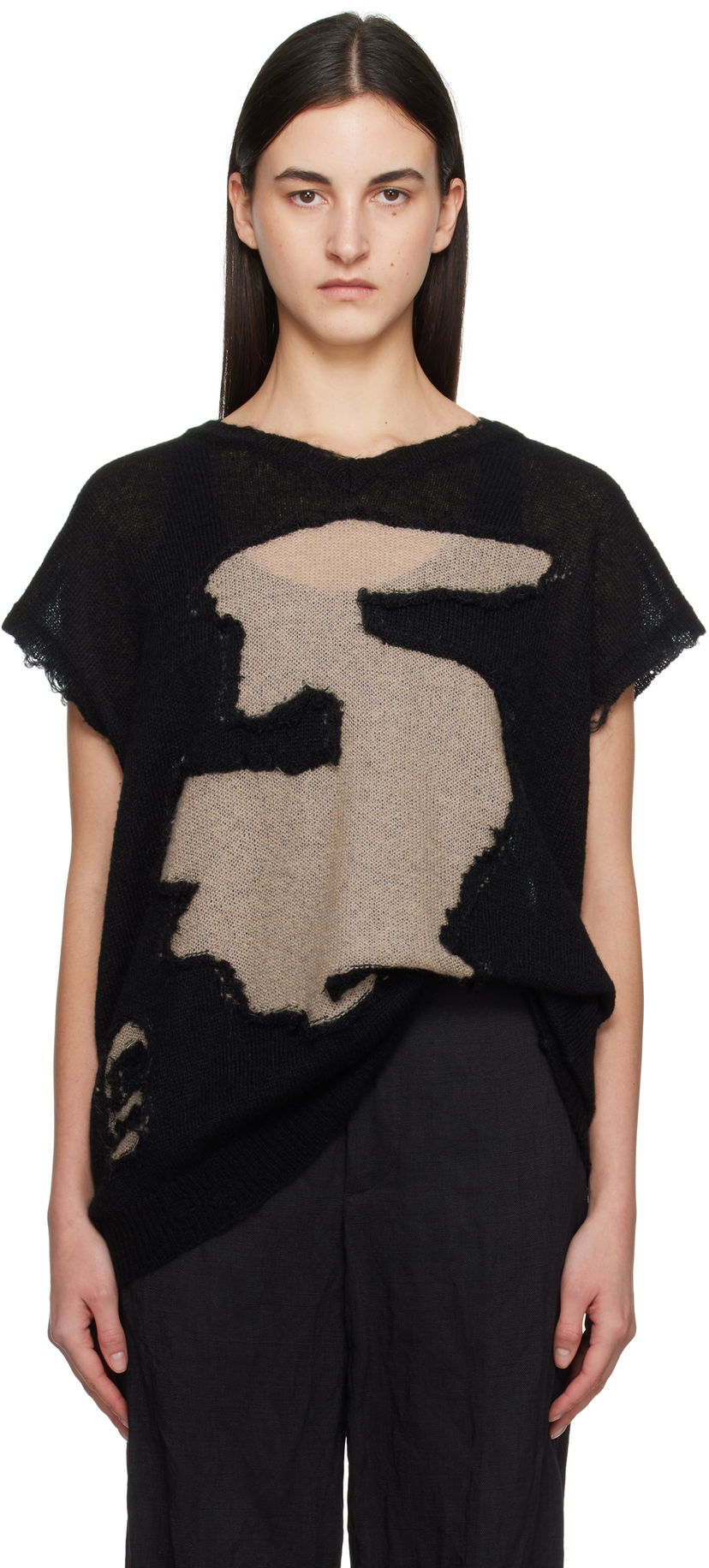 Villapaita Maison Margiela MM6 Maison Margiela Abstract Distressed Knit Top Musta | S52HN0008 M13088