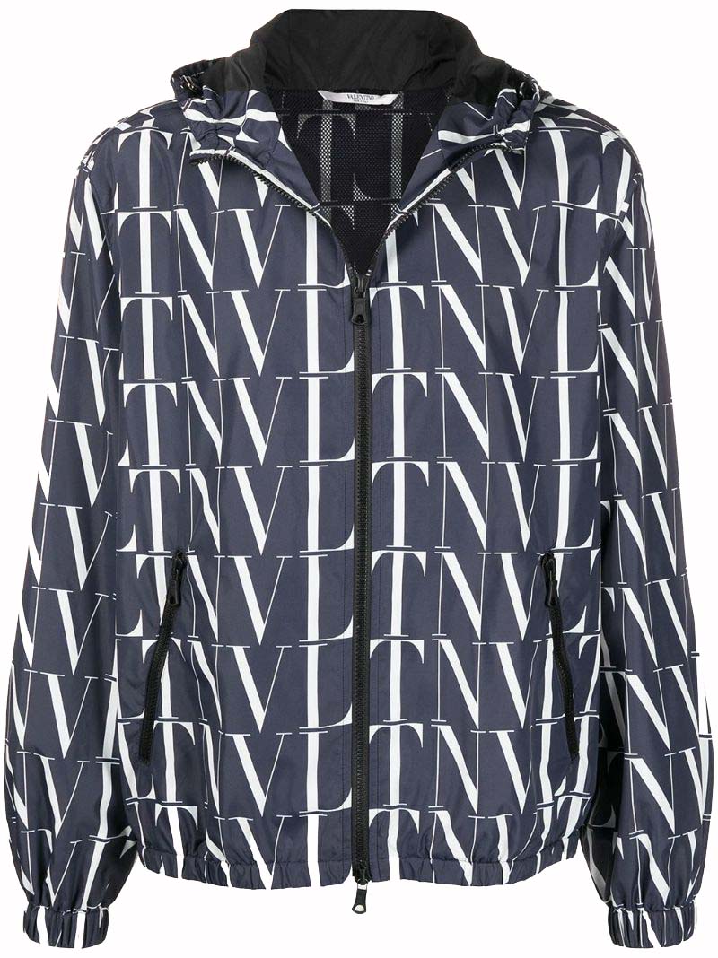 Takki Valentino Allover Logo Zip Up Jacket Navy/White Harmaa | VV3CI3686G0 022