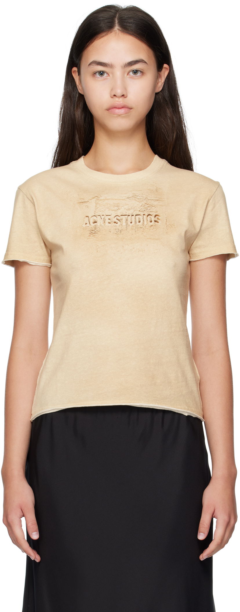T-paita Acne Studios Acne Studios Logo Print T-Shirt Beige | AL0472-
