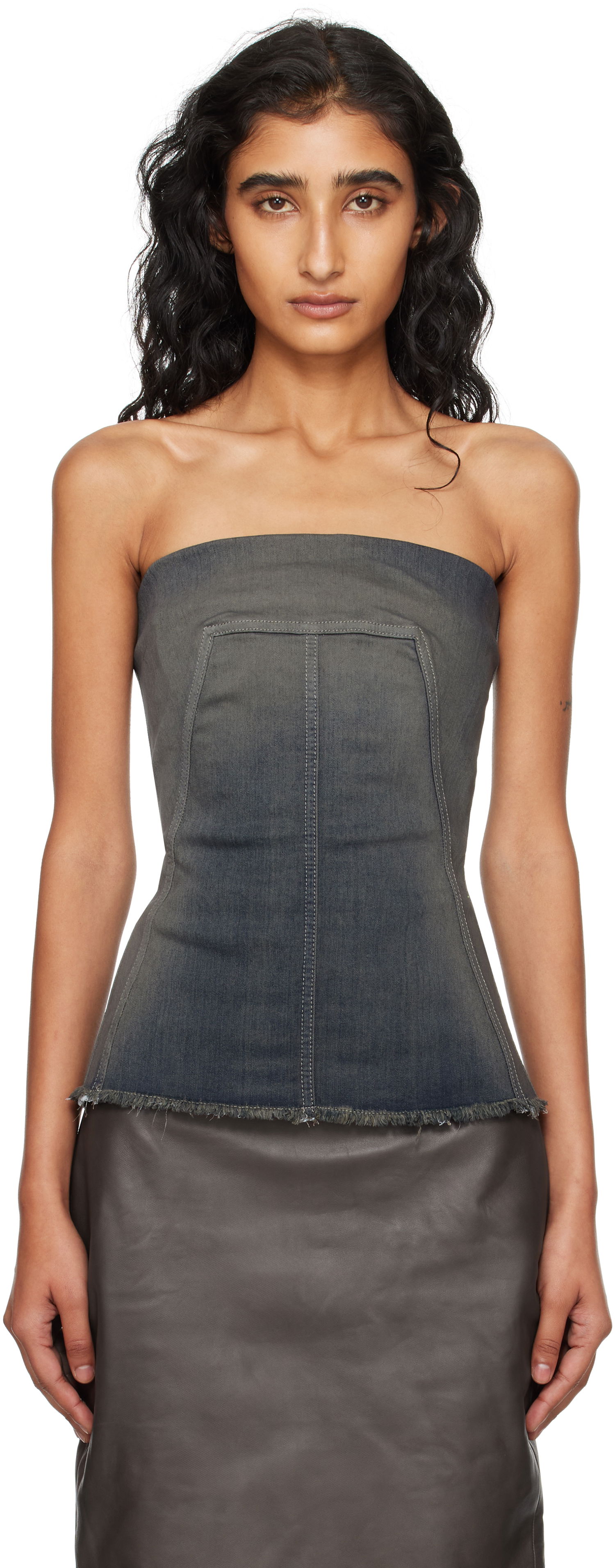 Tankkitoppi Rick Owens Rick Owens Concordians Denim Bustier Top Harmaa | RP02E4127 SDKDEG, 0