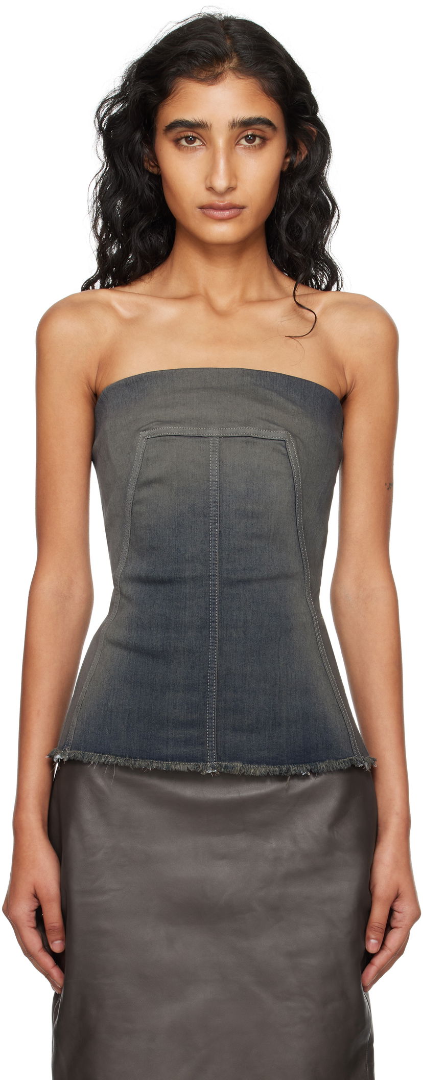 Tankkitoppi Rick Owens Rick Owens Concordians Denim Bustier Top Harmaa | RP02E4127 SDKDEG