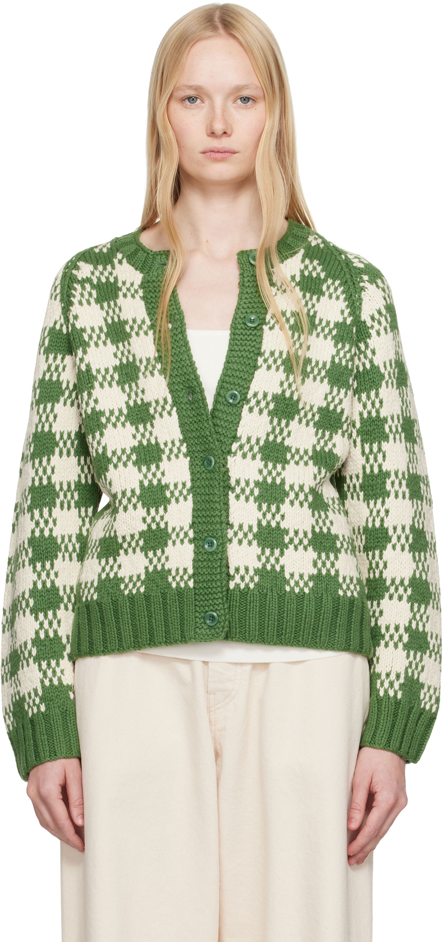 Villapaita YMC YMC Atomic Check Cardigan Vihreä | Q8YAC, 0